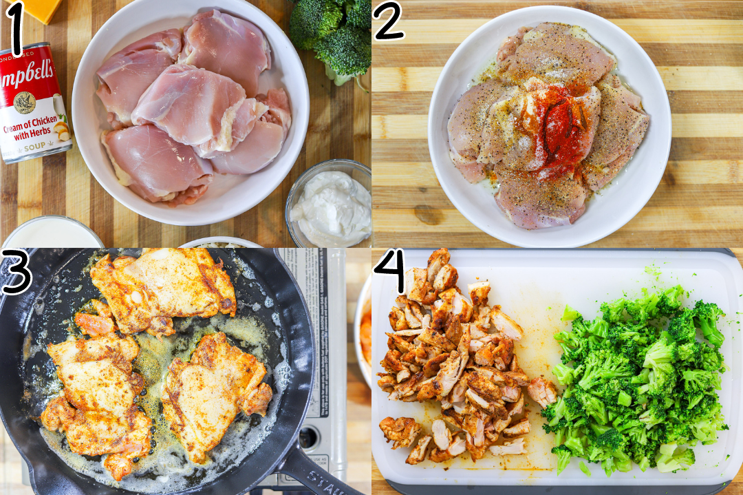 season Cook and chop chicken thighs