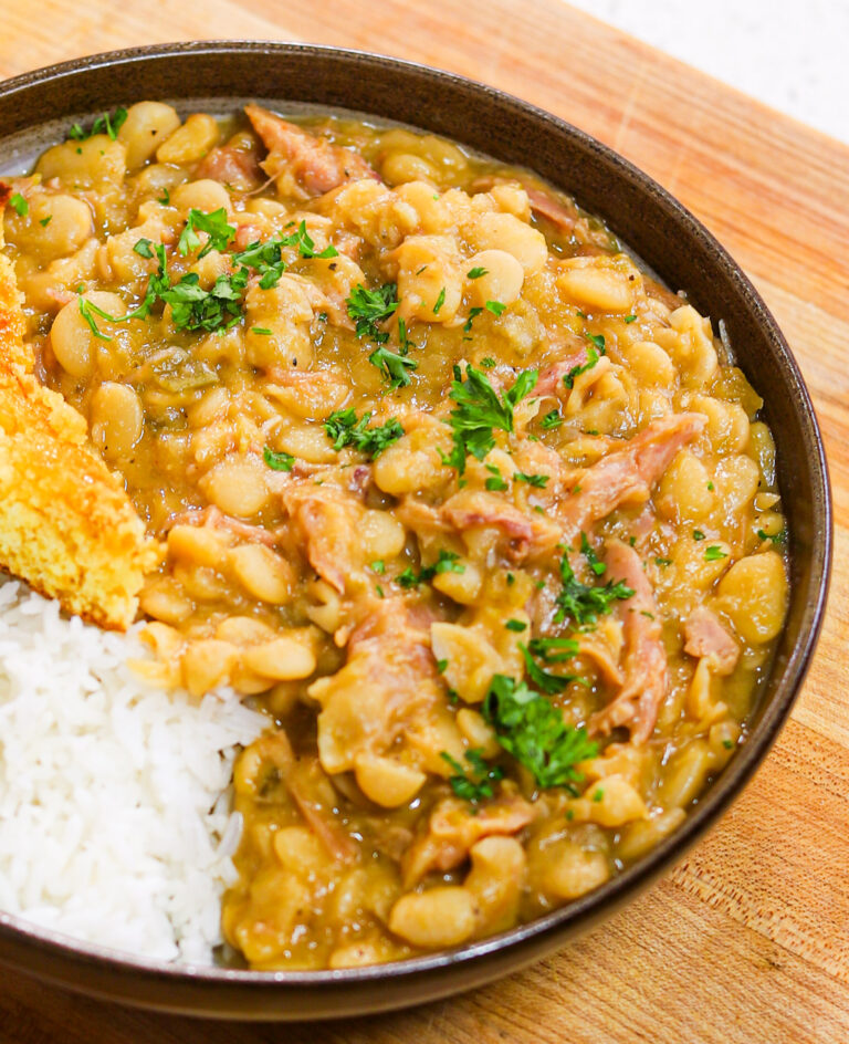 Southern lima beans with smoked turkey served with cornbread